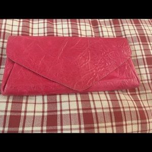 Anthropology carmine pink leather wallet